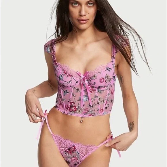 Victoria's Secret Pink Floral Embroidered Corset Top - Picture 4 of 6